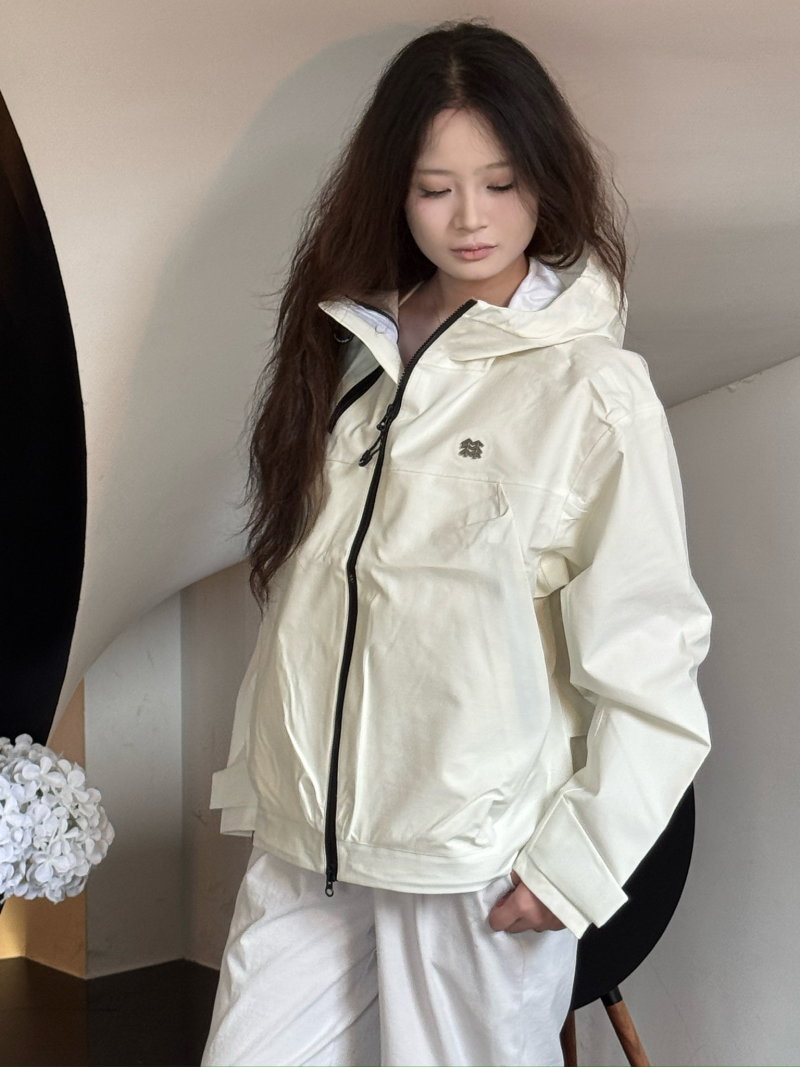 White Windbreaker Shell Jacket