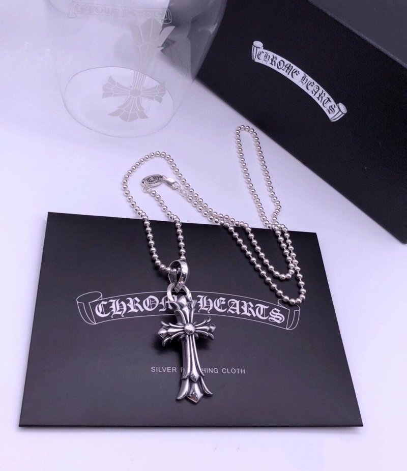 Chrome Hearts 925 Silver Double Cross Pendant Necklace