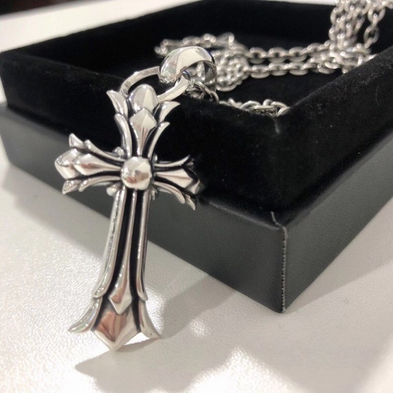 Chrome Hearts 925 Silver Double Cross Pendant Necklace view