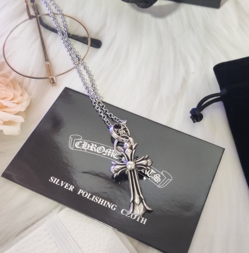 Chrome Hearts 925 Silver Double Cross Pendant Necklace view