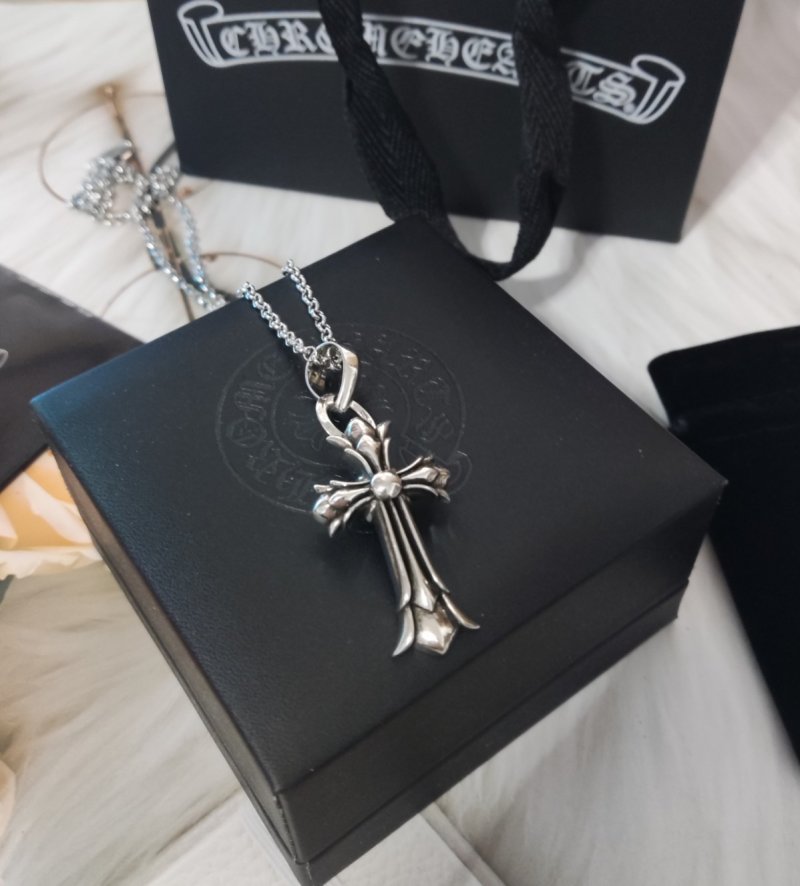 Chrome Hearts 925 Silver Double Cross Pendant Necklace view