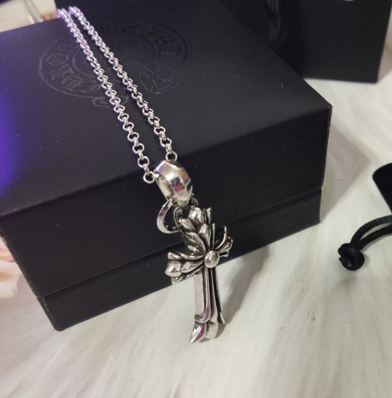 Chrome Hearts 925 Silver Double Cross Pendant Necklace view