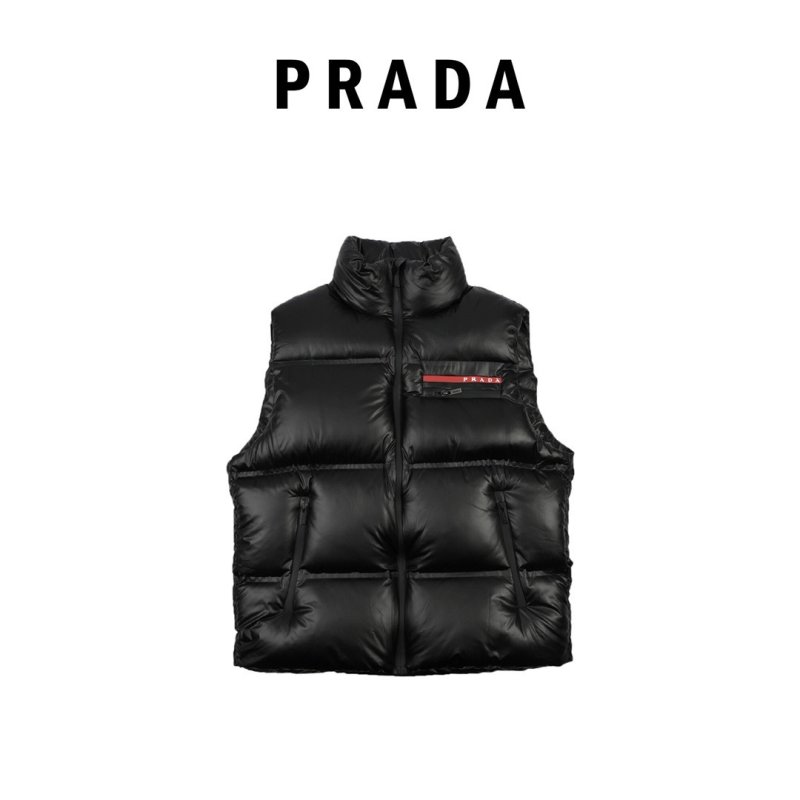 Black Puffer Down Vest with Stripe Detail view