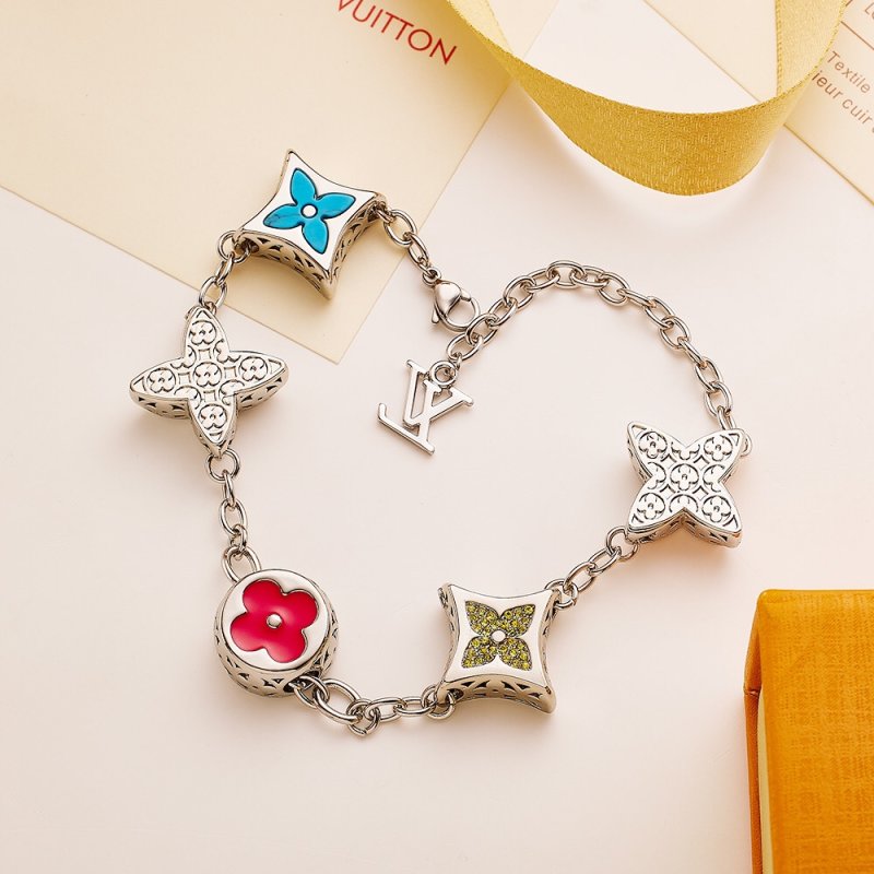 Louis Vuitton Flower Charm Silver Bracelet with Crystal Accents
