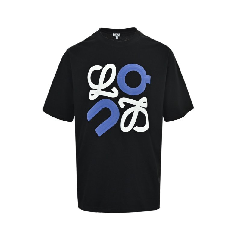 Black Graphic Print Short Sleeve T-Shirt with Blue Logo view