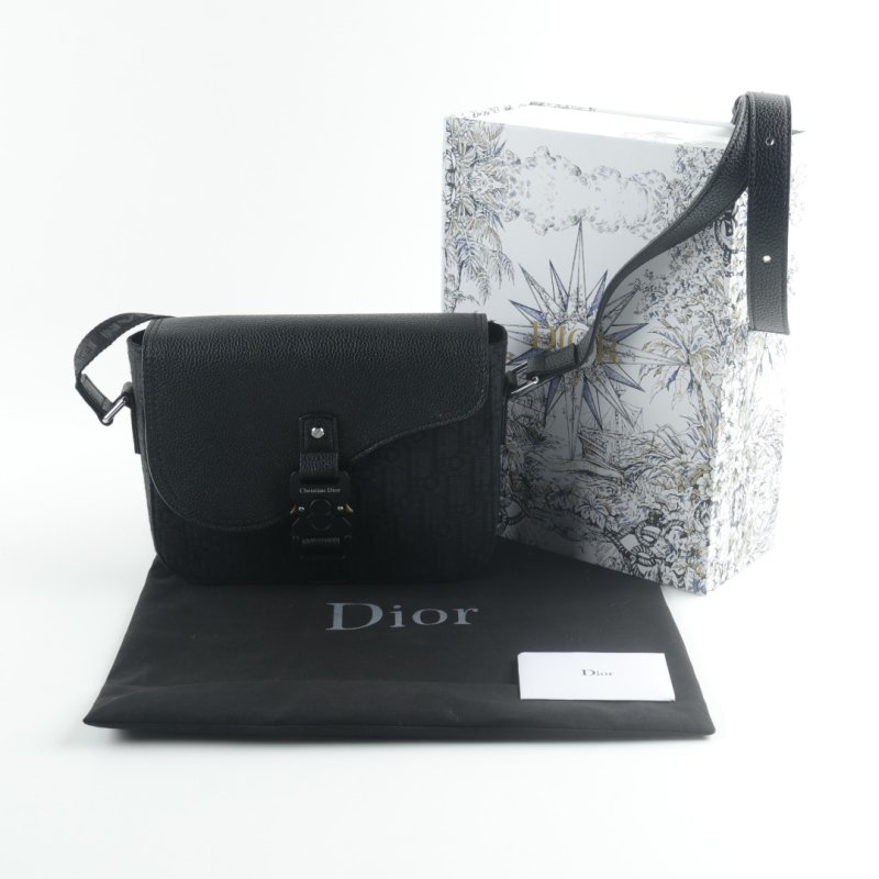 Dior CD Oblique Flap Lock Saddle Crossbody Bag Black