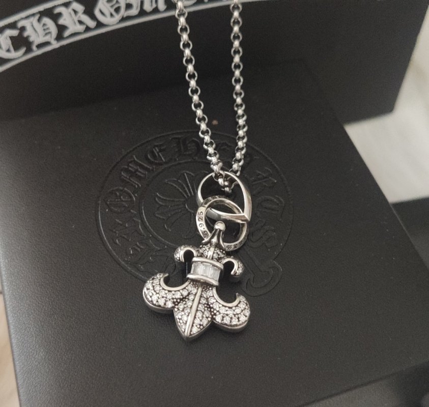 Chrome Hearts Anchor Diamond Pendant Necklace Silver