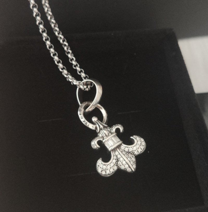Chrome Hearts Anchor Diamond Pendant Necklace Silver view