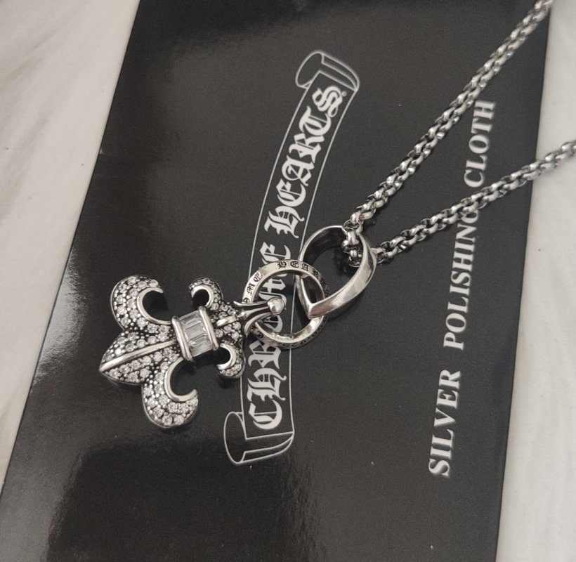 Chrome Hearts Anchor Diamond Pendant Necklace Silver view