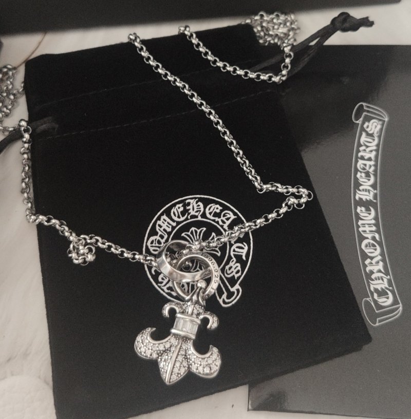 Chrome Hearts Anchor Diamond Pendant Necklace Silver view