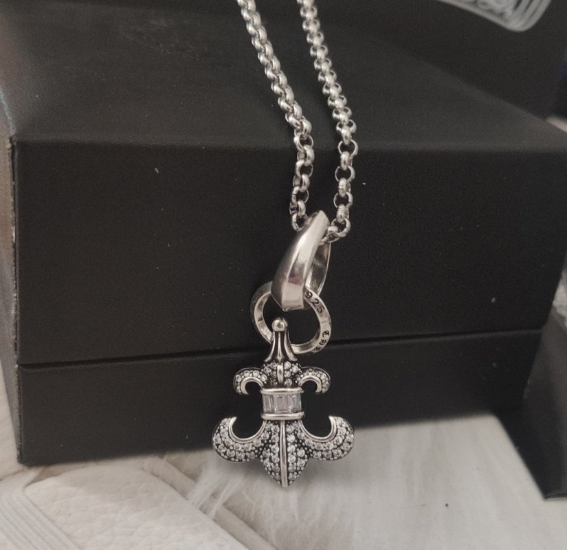 Chrome Hearts Anchor Diamond Pendant Necklace Silver view