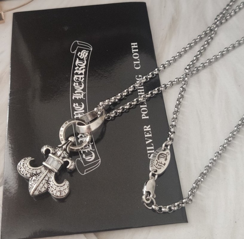 Chrome Hearts Anchor Diamond Pendant Necklace Silver view