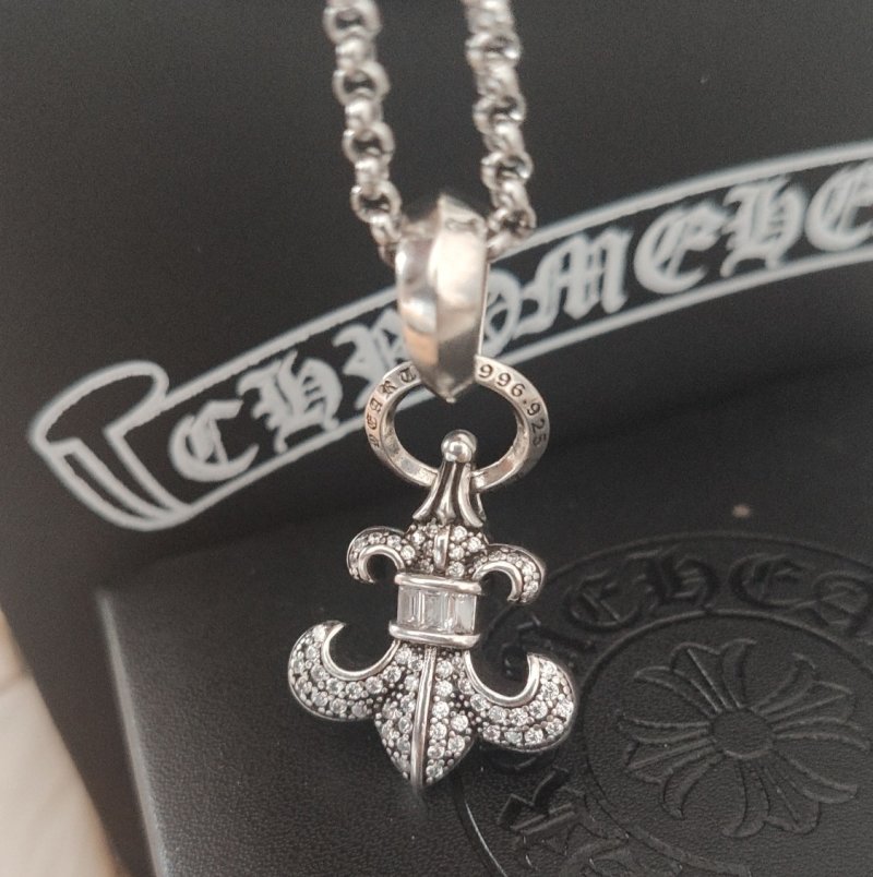 Chrome Hearts Anchor Diamond Pendant Necklace Silver view