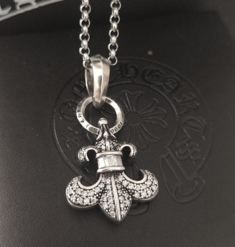 Chrome Hearts Anchor Diamond Pendant Necklace Silver view