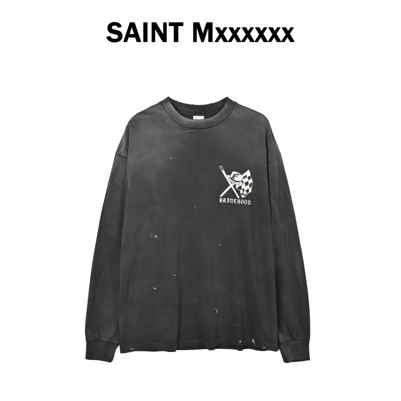 Charcoal Grey Graphic Long Sleeve Tee with Abstract Logo Print view