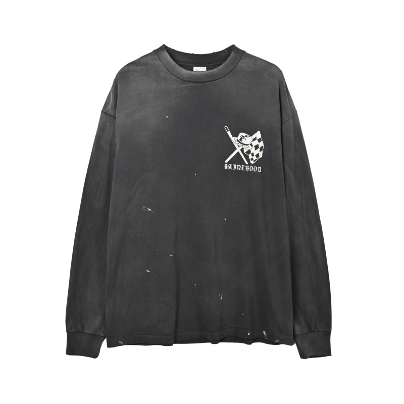 Charcoal Grey Graphic Long Sleeve Tee with Abstract Logo Print view