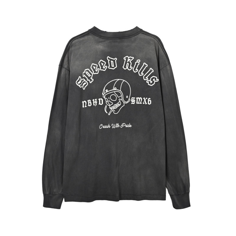 Charcoal Grey Graphic Long Sleeve Tee with Abstract Logo Print view
