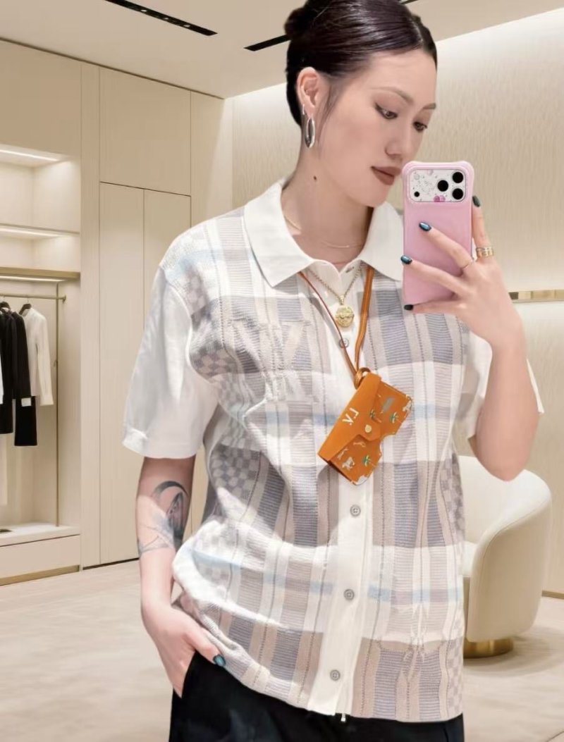 Women's Oversized Plaid Button-Up Shirt Cream & Grey view