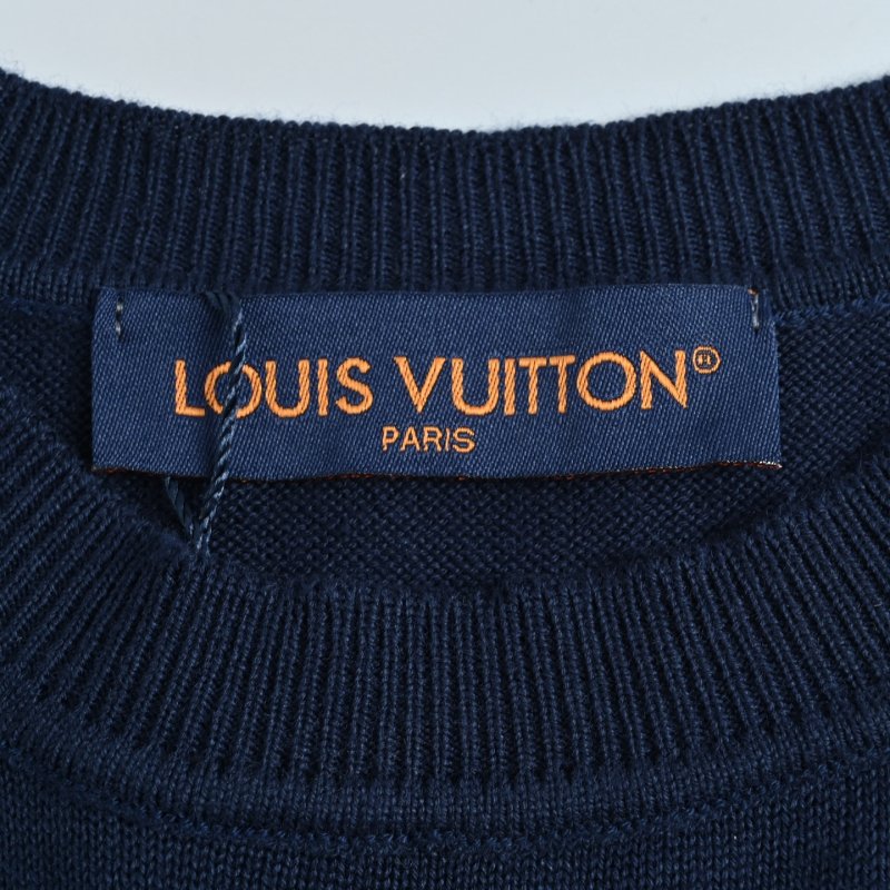 Louis Vuitton Navy Crewneck Sweater with Logo Cuff Details view
