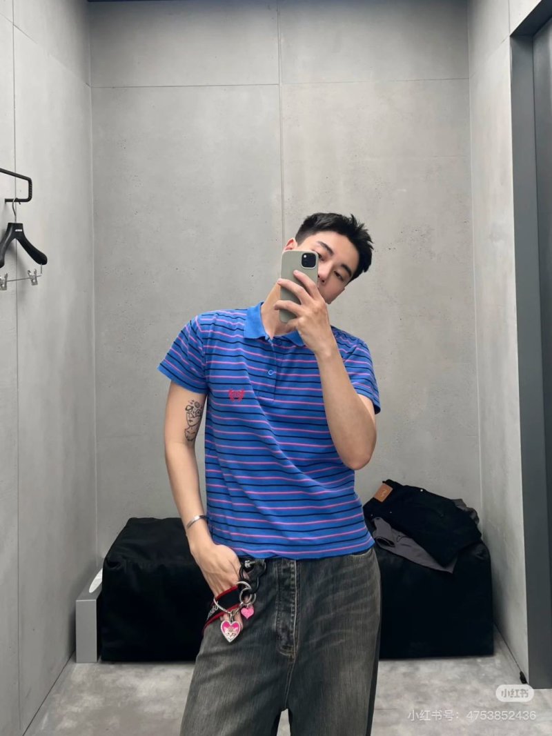 Blue Striped Short Sleeve Polo T-Shirt view