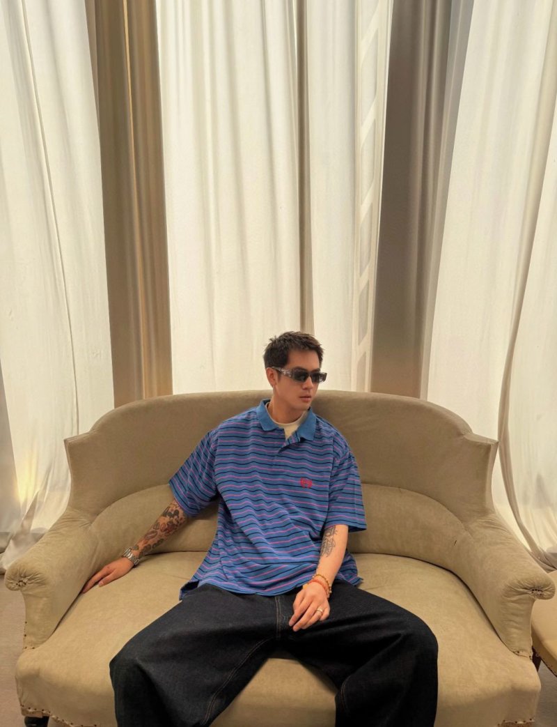 Blue Striped Short Sleeve Polo T-Shirt view