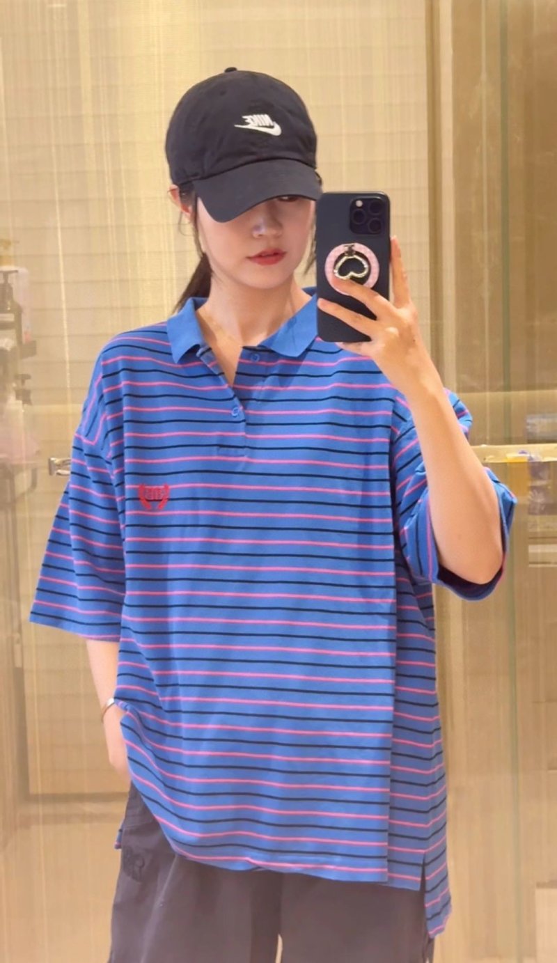 Blue Striped Short Sleeve Polo T-Shirt view