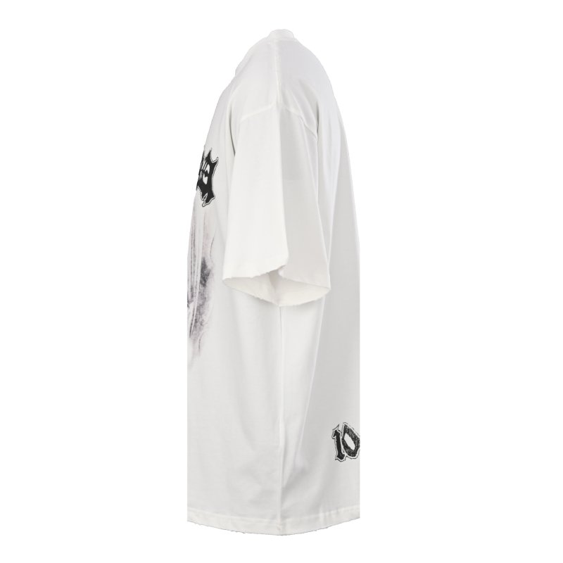 Oversized Graphic Print White T-Shirt with Yellow Abstract Design view