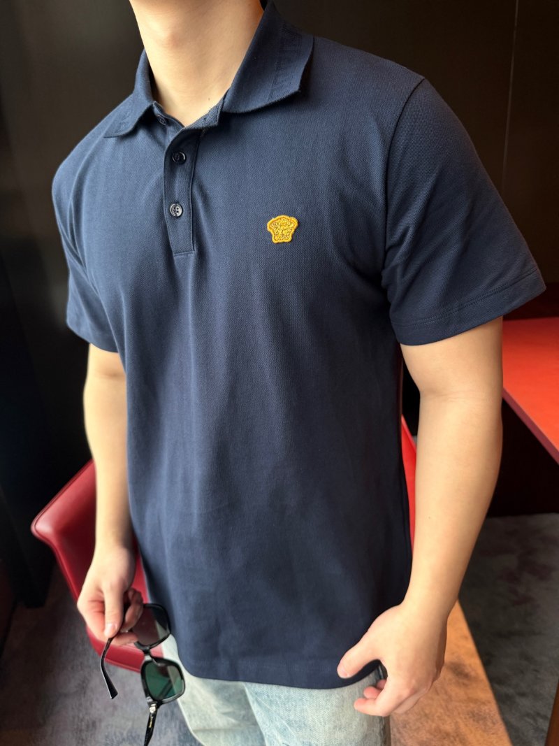 Versace Navy Blue Polo Shirt with Gold Medusa Logo