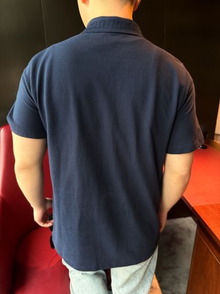 Versace Navy Blue Polo Shirt with Gold Medusa Logo view 9