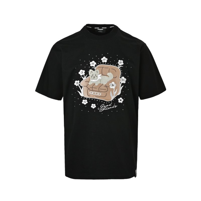 Black Graphic Print T-Shirt with Floral Bear Design view