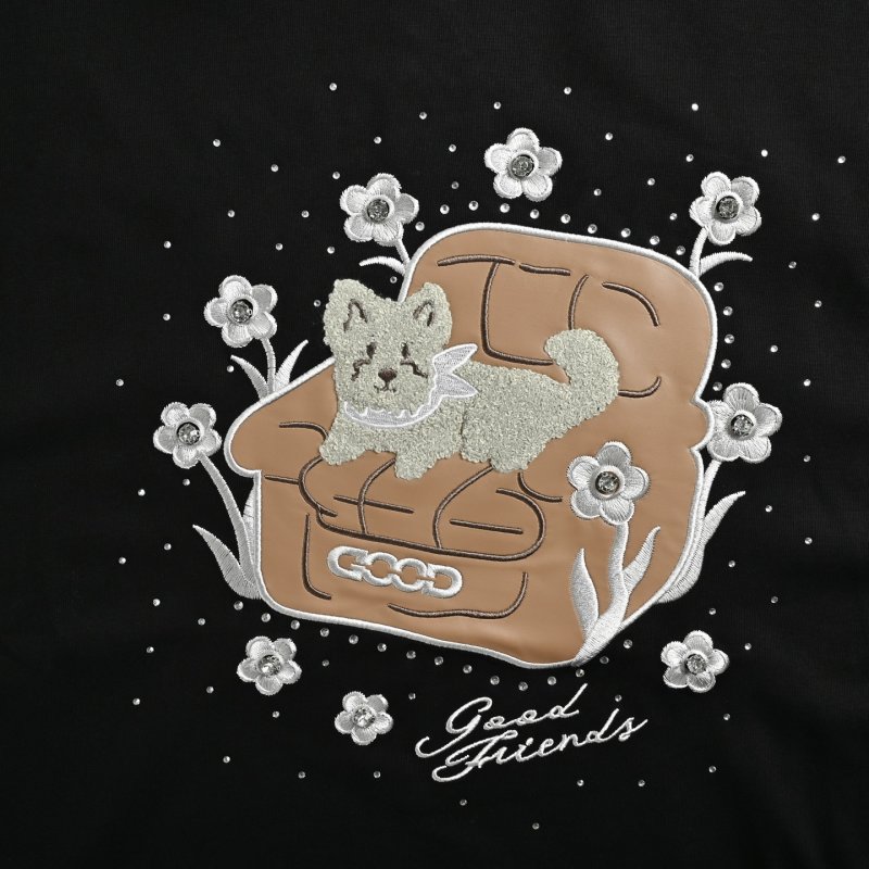 Black Graphic Print T-Shirt with Floral Bear Design view