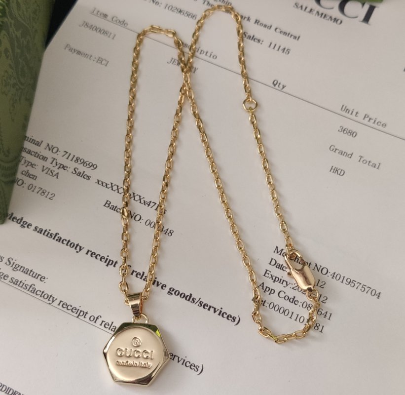 Gucci Logo Engraved Pendant Gold Chain Necklace view