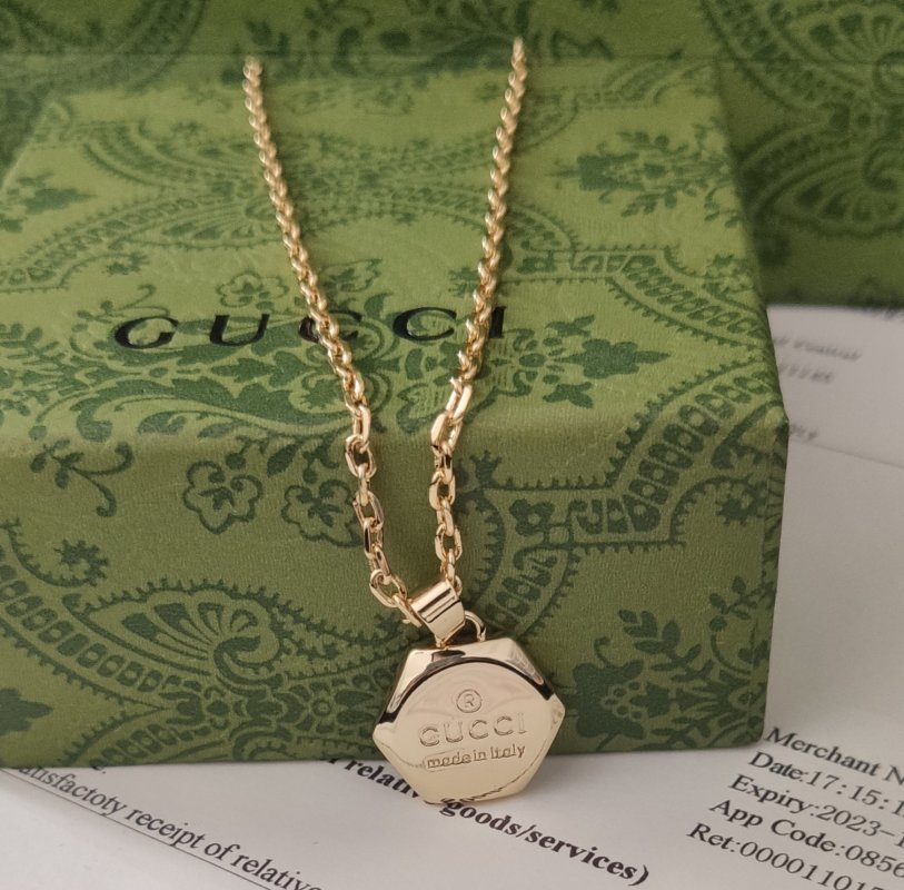 Gucci Logo Engraved Pendant Gold Chain Necklace view