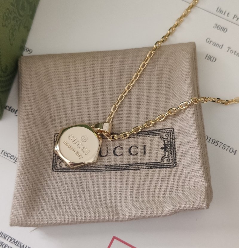 Gucci Logo Engraved Pendant Gold Chain Necklace view