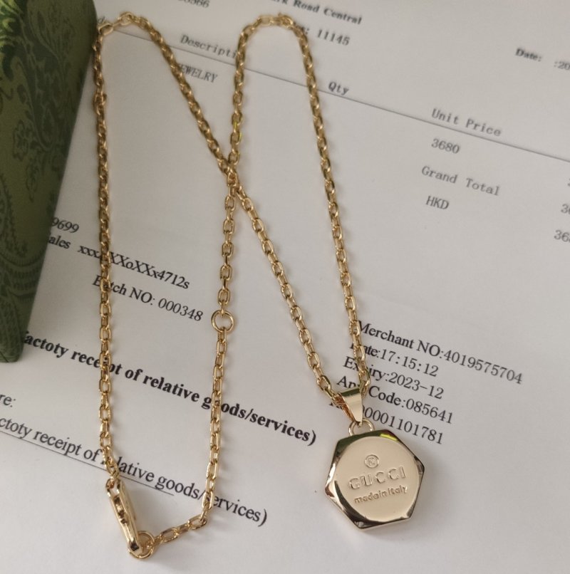 Gucci Logo Engraved Pendant Gold Chain Necklace view