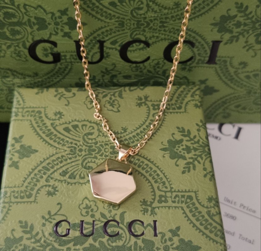 Gucci Logo Engraved Pendant Gold Chain Necklace view