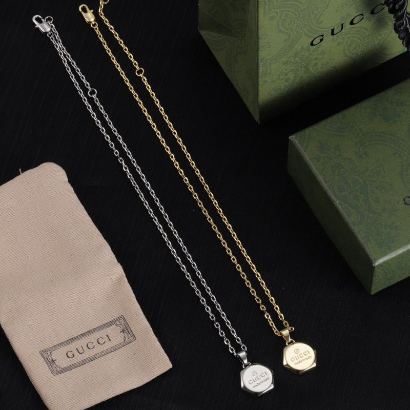 Gucci Logo Engraved Pendant Gold Chain Necklace view
