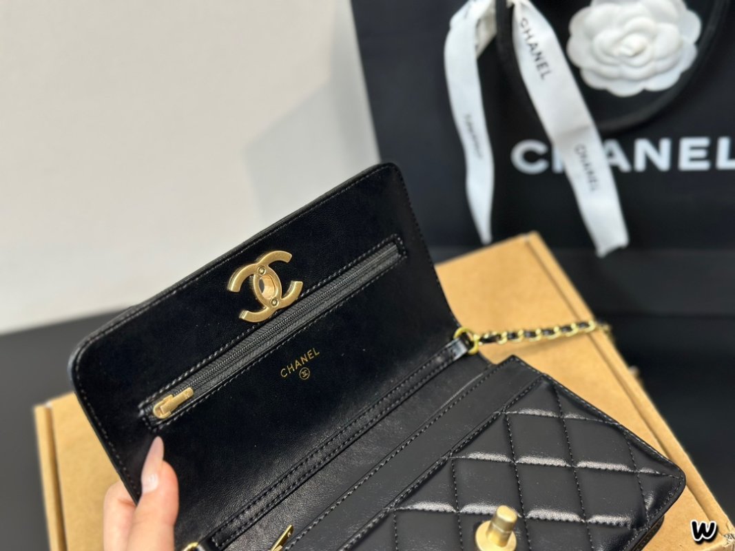 Chanel Black Quilted WOC Wallet on Chain Crossbody Bag view