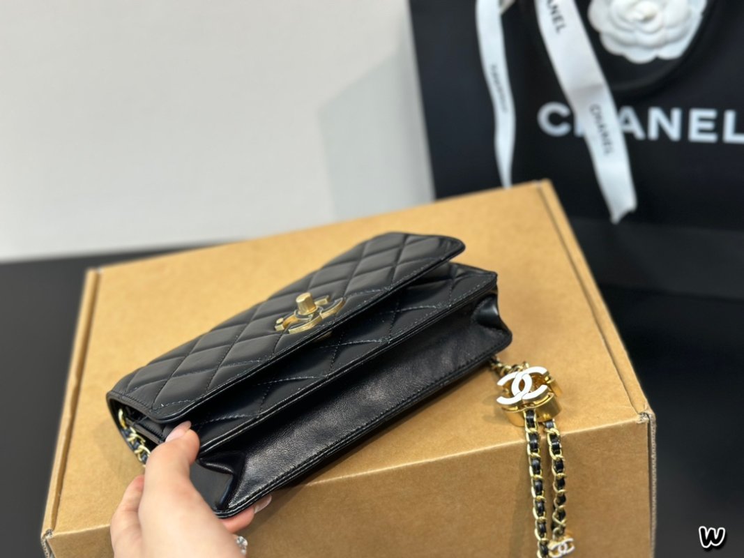 Chanel Black Quilted WOC Wallet on Chain Crossbody Bag view