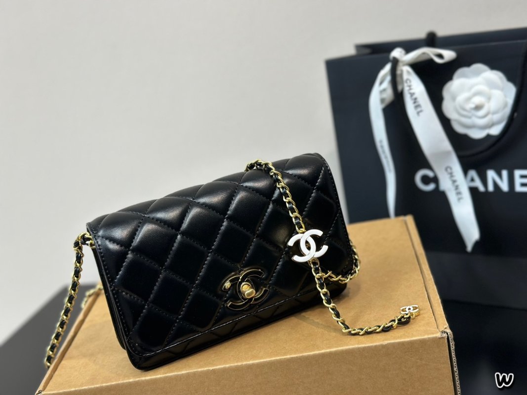 Chanel Black Quilted WOC Wallet on Chain Crossbody Bag view