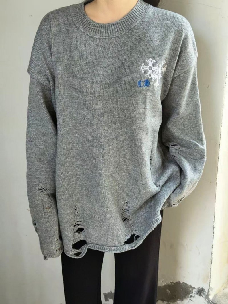Grey Distressed Crew Neck Sweater view