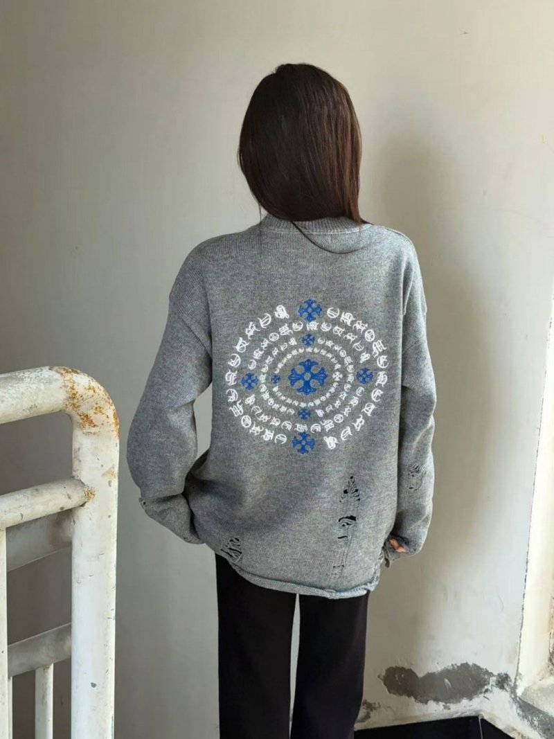 Grey Distressed Crew Neck Sweater view