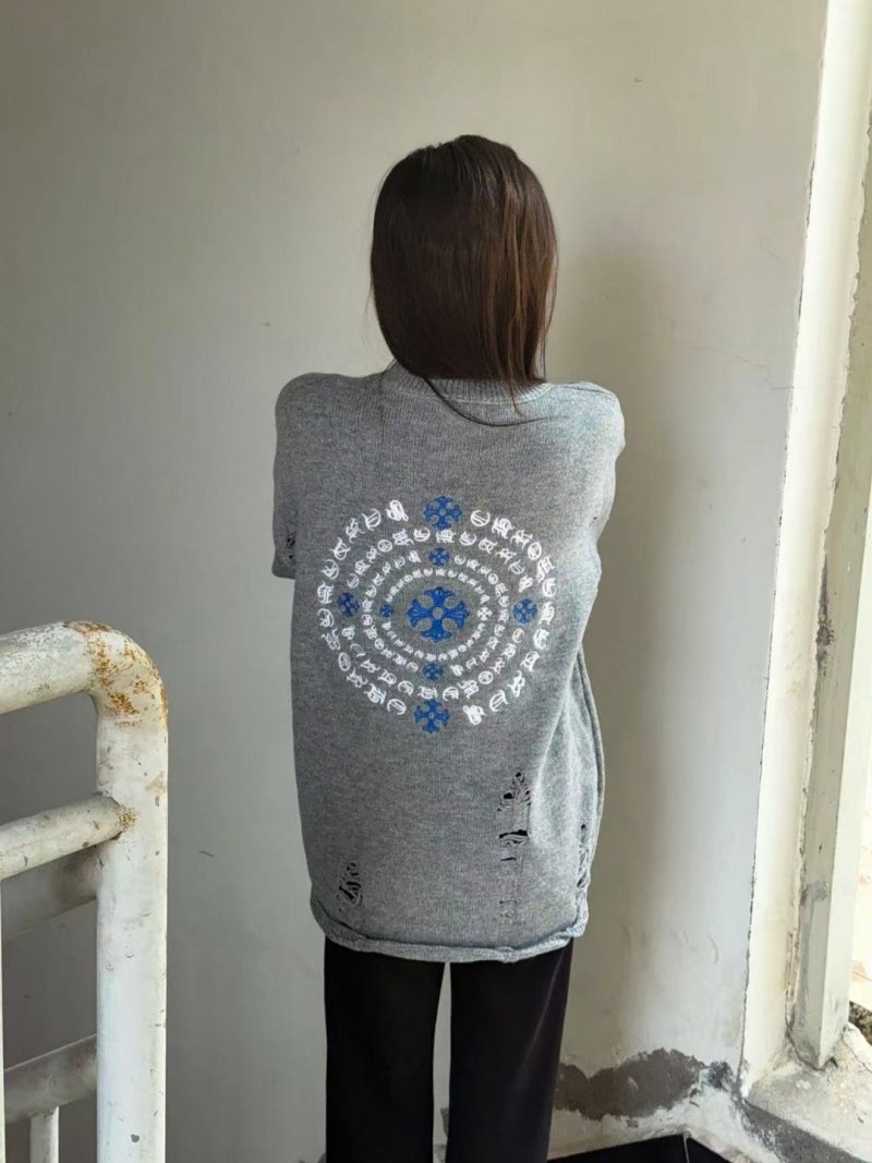 Grey Distressed Crew Neck Sweater view