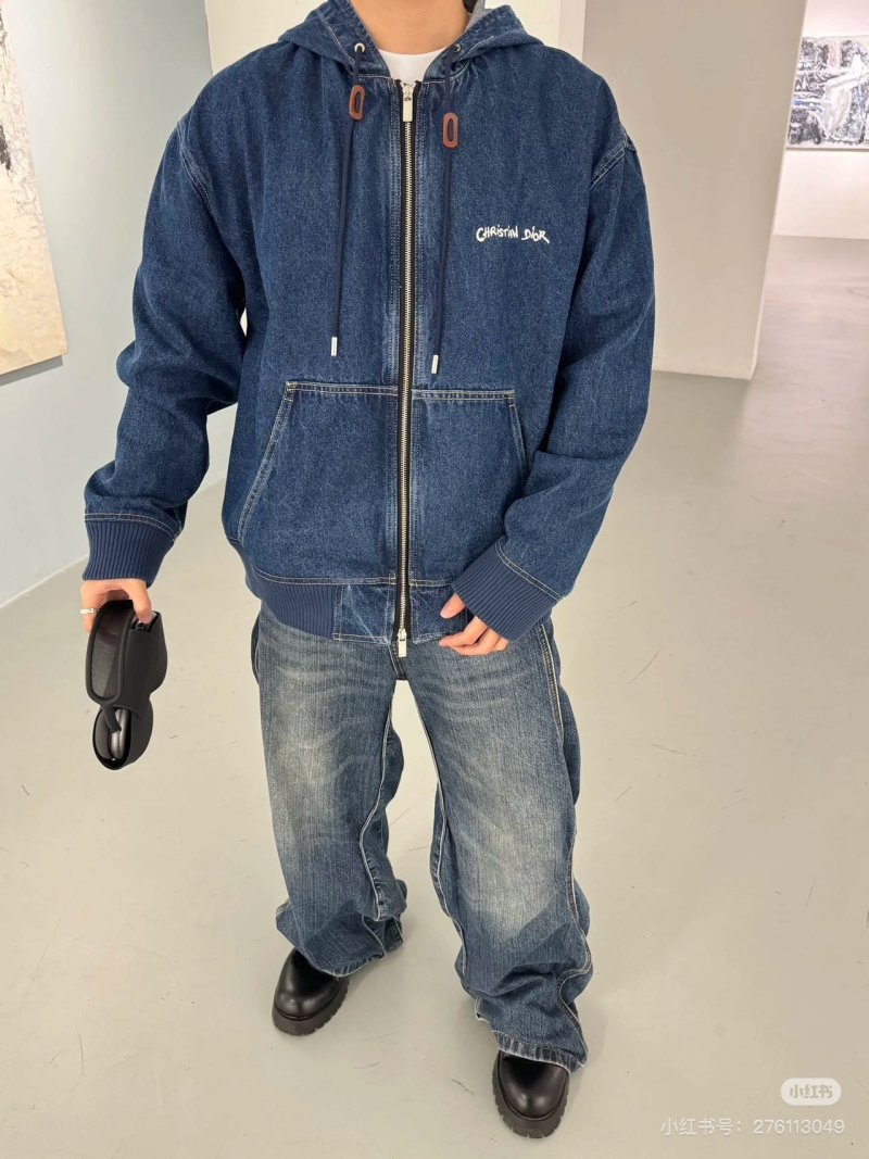 Dior Christian Dior Navy Denim Zip Hoodie Jacket