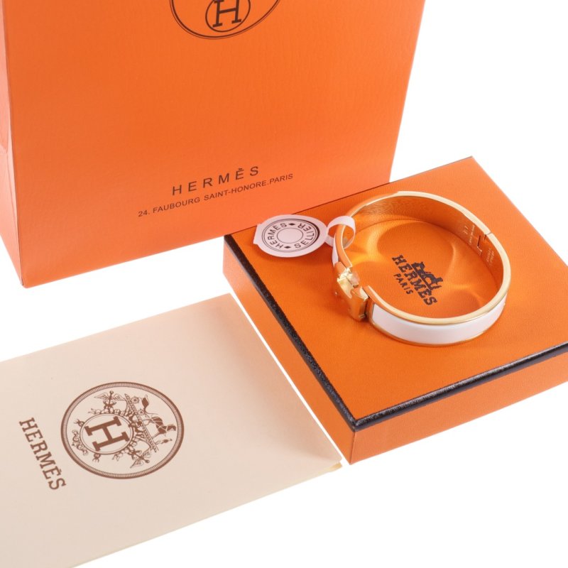Hermes Enamel Bangle Bracelet White & Gold