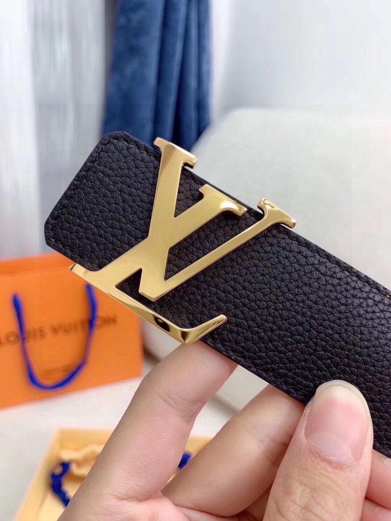Louis Vuitton LV Initials Black Leather Belt Gold Buckle view