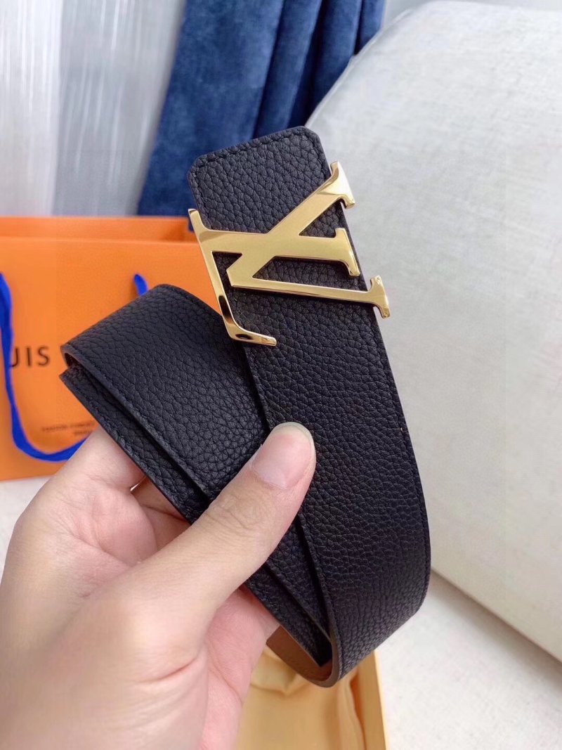 Louis Vuitton LV Initials Black Leather Belt Gold Buckle view