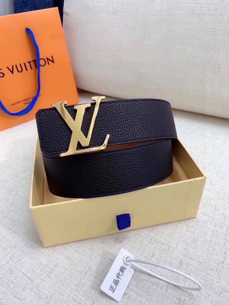 Louis Vuitton LV Initials Black Leather Belt Gold Buckle view
