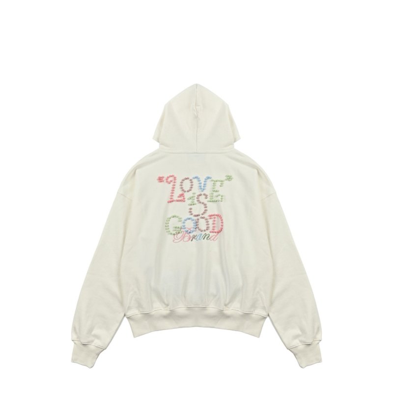 White Graphic Print Oversized Hoodie with Colorful Text Design view