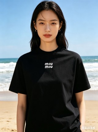 Miu Miu Logo Black Short Sleeve T-Shirt view 3